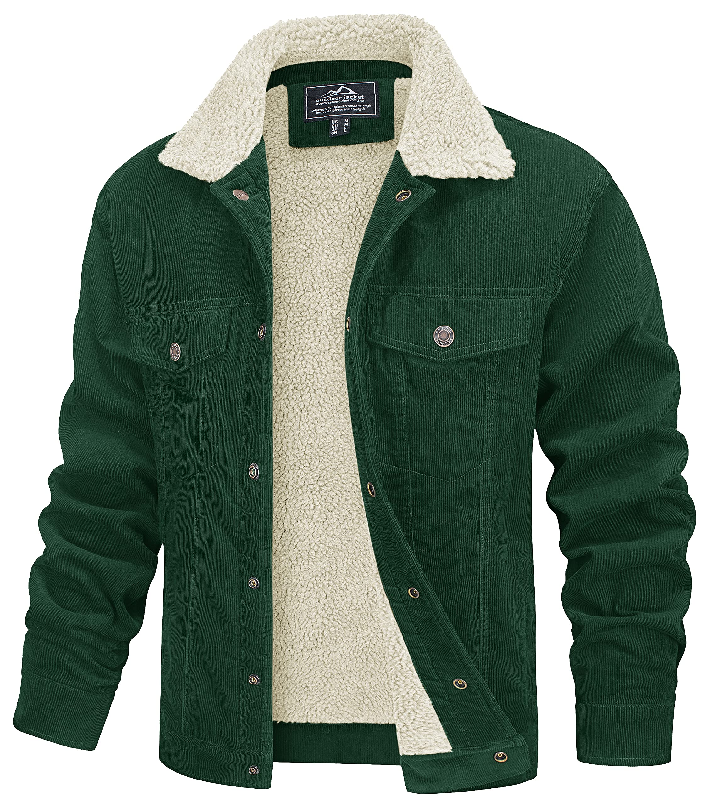 MAGCOMSEN Men's Corduroy Jacket Winter Sherpa Lined Warm Thick Trucker Cargo Coat with 5 Pockets